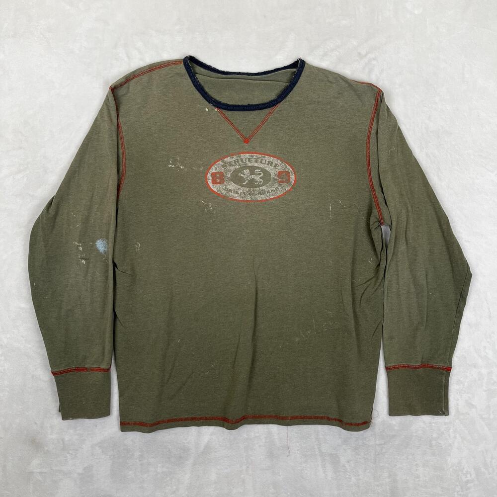 Vintage Structure Long Sleeve T-Shirt Mens XL Green Lion 89 Graphic Y2K